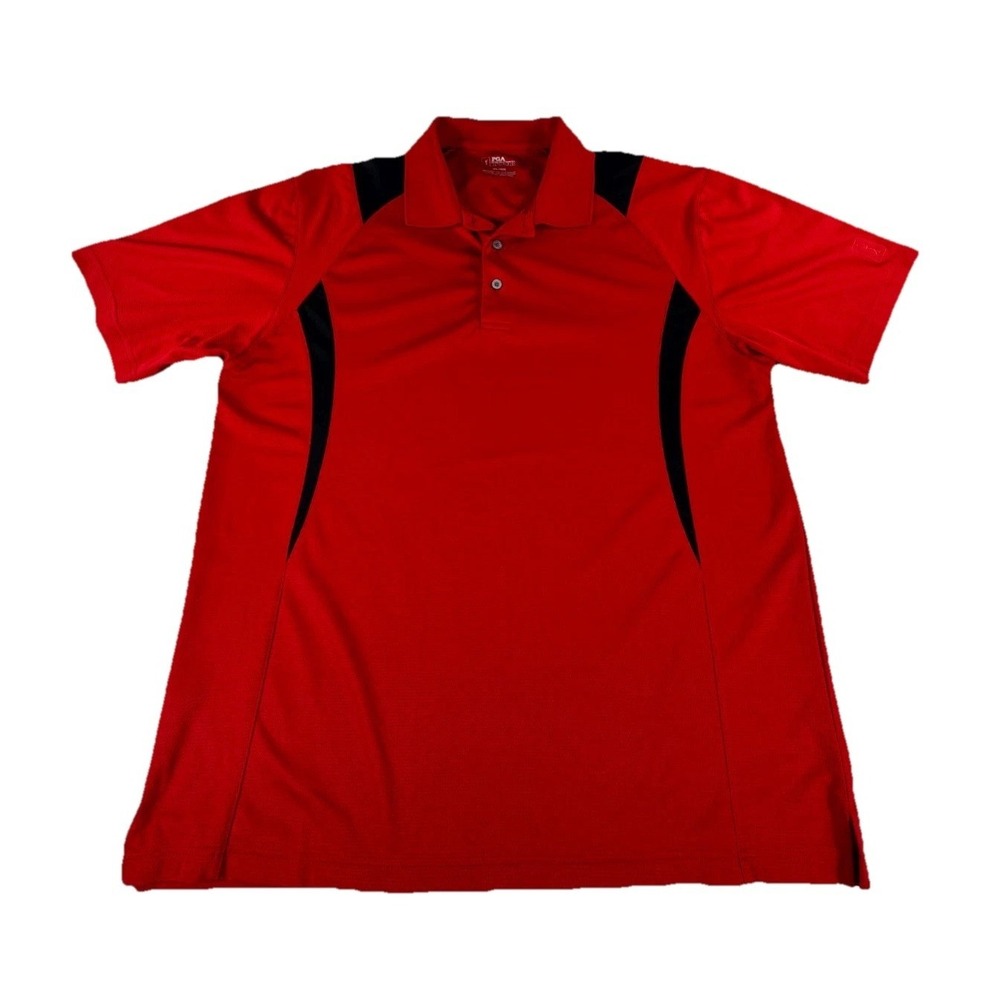 PGA TOUR Polo Shirt Mens XL Red Side Slit Contrasting Design Gold Tennis Classic